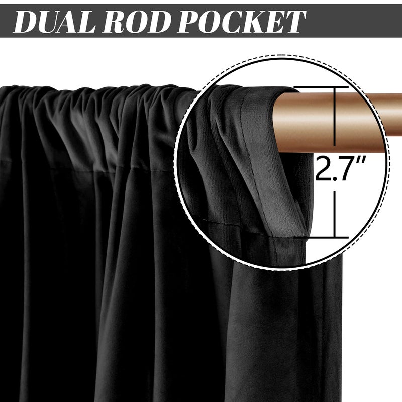 nanbowang Black Velvet Curtains - 42 Inches Width 63 Inches Long Soft Curtain Rod Pocket Thermal Insulated Window Treatment for Bedroom 2 Panels - Image 2